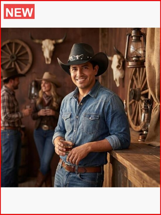 Straw Cowboy Hat with Wide Brim for Sun Protection Unisex main image 4